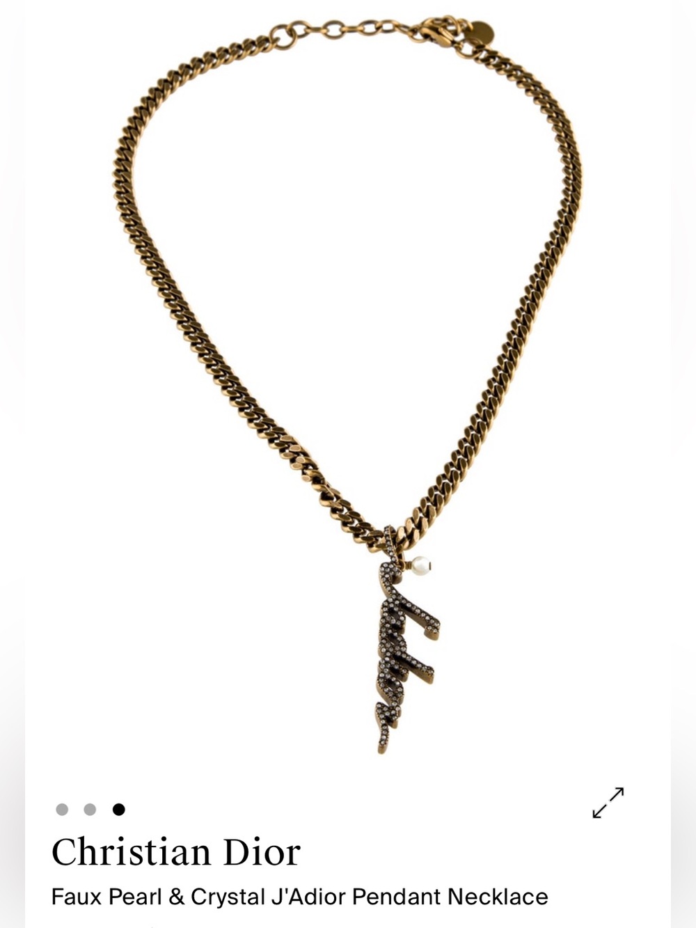 Dior Gold-Tone Crystal J'Adior Script Necklace with Pearl Accent💌
